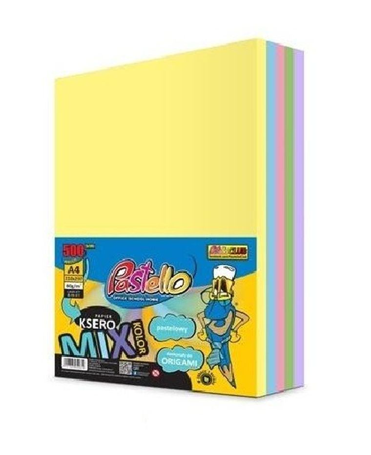 Alfa Pastello, papier ksero A4, 80g, 5 kolorów, 500 arkuszy, pastel