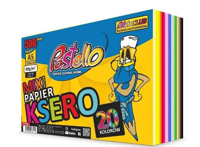 Alfa Pastello, papier ksero A5, 20 kolorów, 500 arkuszy