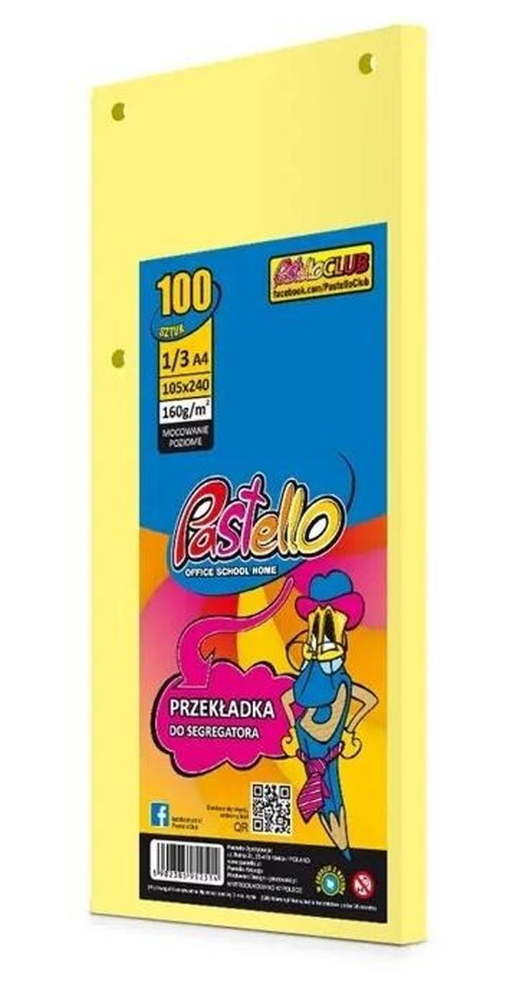 Alfa Pastello, przekładka do segregatora, 1/3 A4, 100 kartek, IT160 żółta