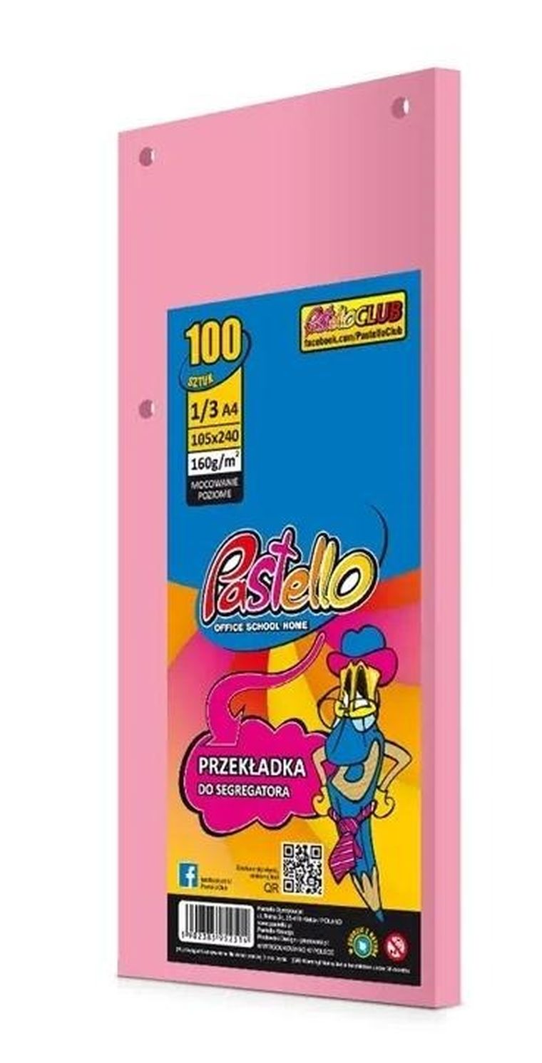 Alfa Pastello, przekładka do segregatora, 1/3 A4, 100 kartek, IT170 różowa