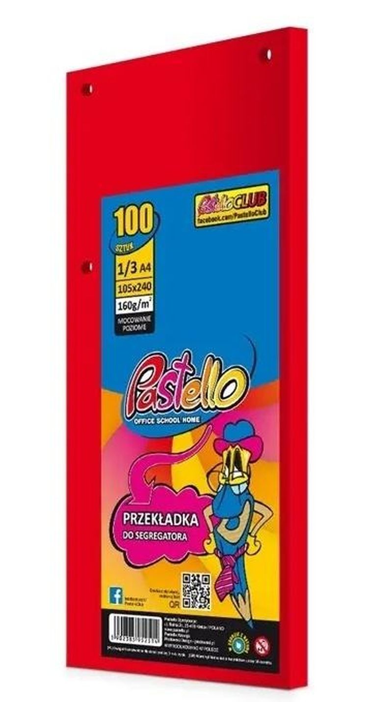 Alfa Pastello, przekładka do segregatora, 1/3 A4, 100 kartek, IT250 czerw