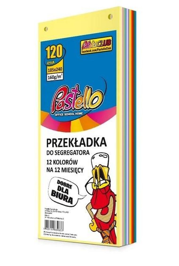 Alfa Pastello, przekładka do segregatora, 1/3 A4, 120 kartek, 12 kolorów