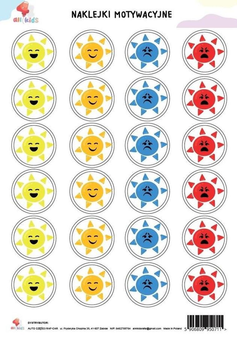 All4Kids, naklejki motywacyjne, A4, słoneczka