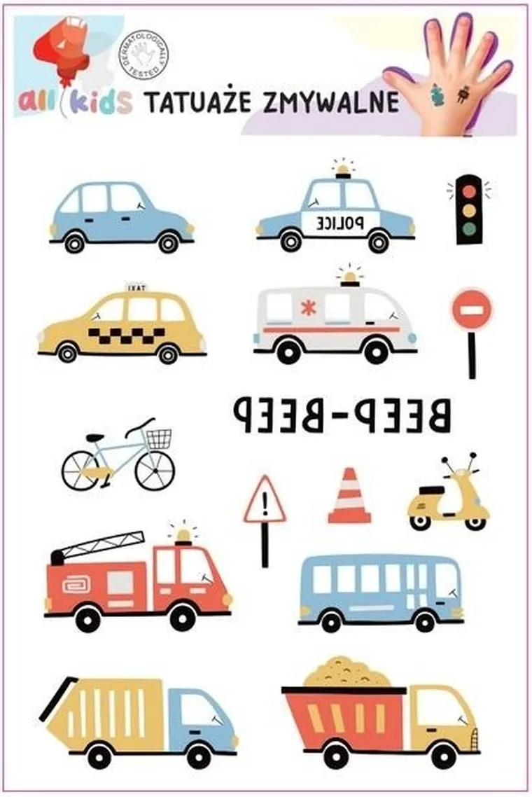 All4kids, tatuaże zmywalne dla dzieci, Auta