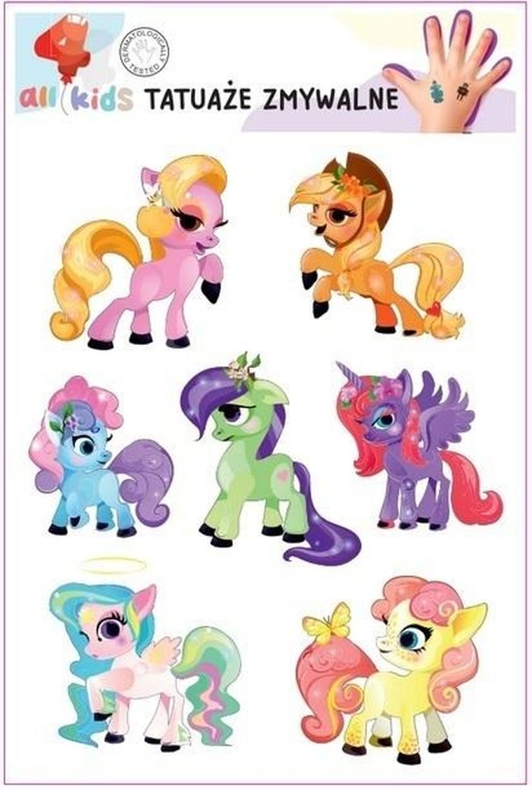 All4kids, tatuaże zmywalne dla dzieci, Wesołe kucyki