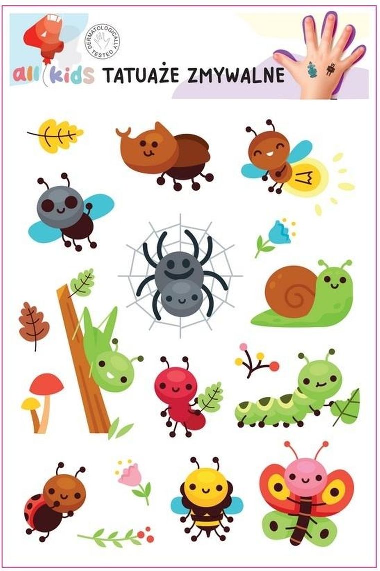 All4kids, tatuaże zmywalne dla dzieci, Wesołe owady