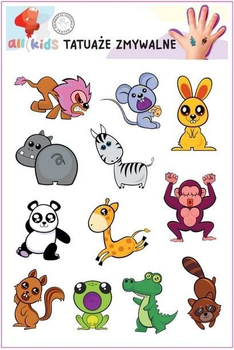 All4kids, tatuaże zmywalne dla dzieci, Wesołe zwierzątka