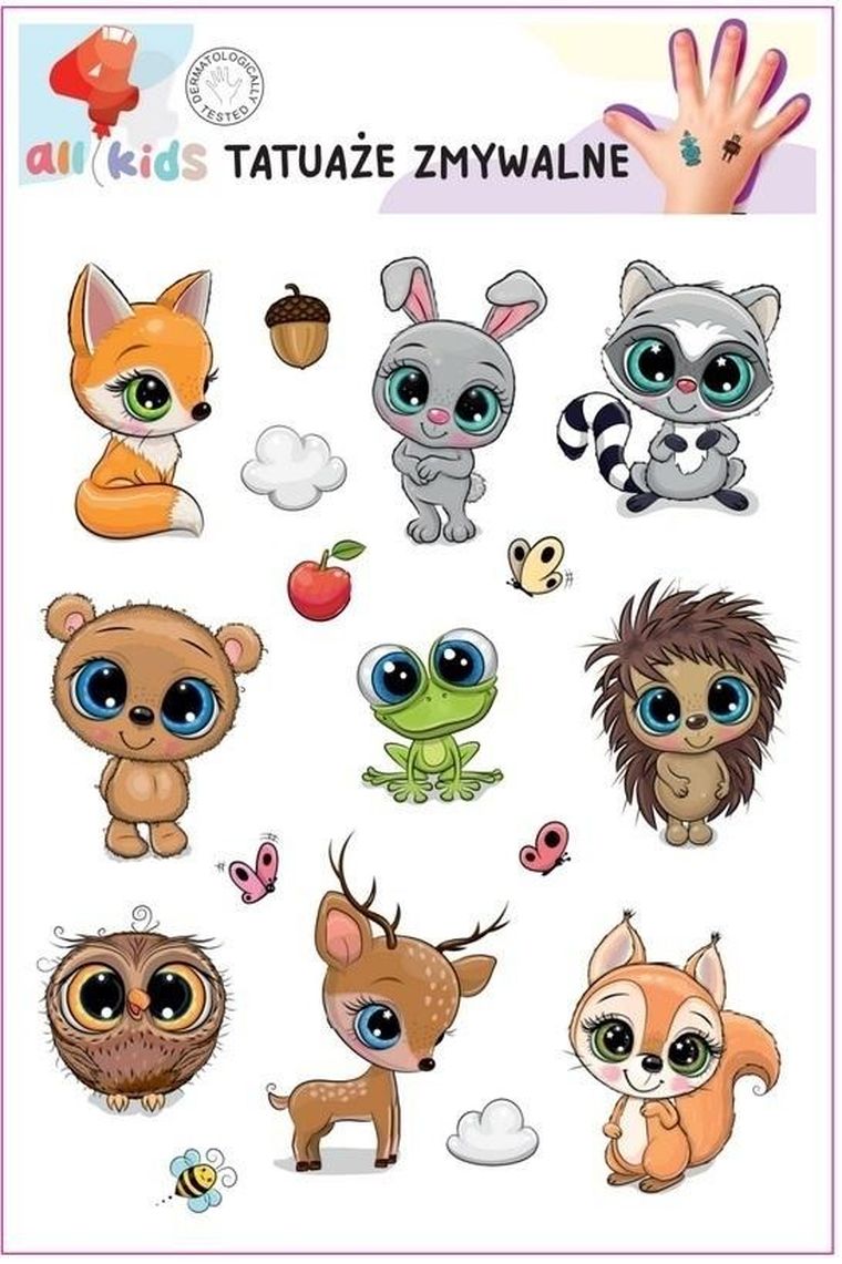 All4kids, tatuaże zmywalne dla dzieci, Wesołe zwierzątka