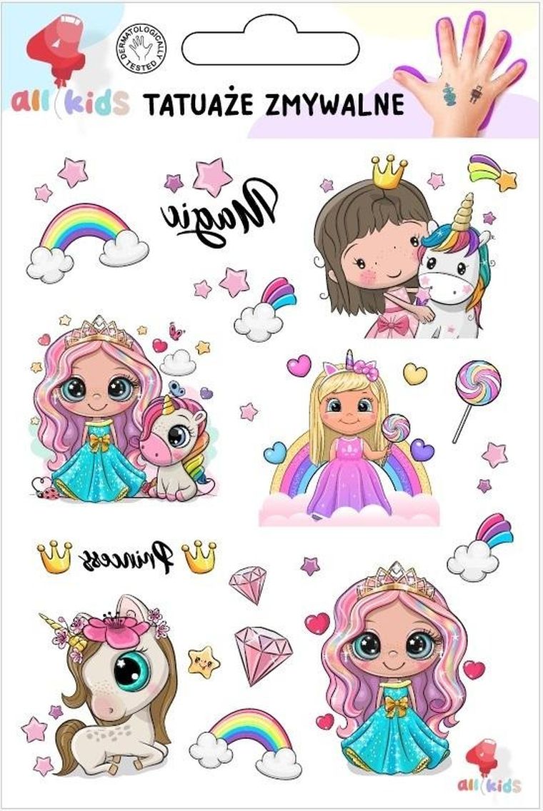 All4Kids, tatuaże zmywalne, księżniczki i jednorożce