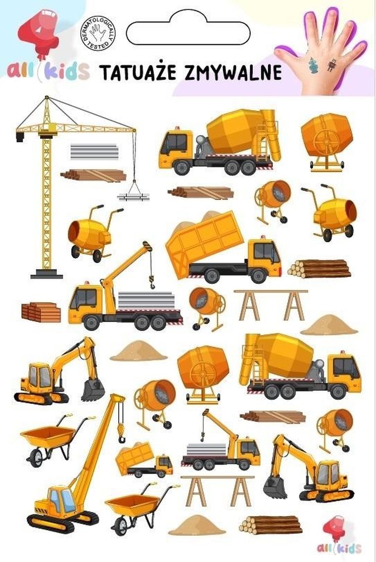 All4Kids, tatuaże zmywalne, maszyny budowlane