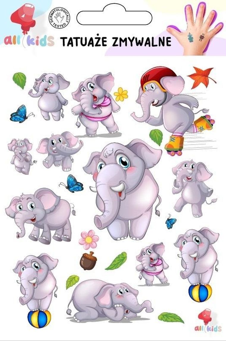 All4Kids, tatuaże zmywalne, wesołe słoniki