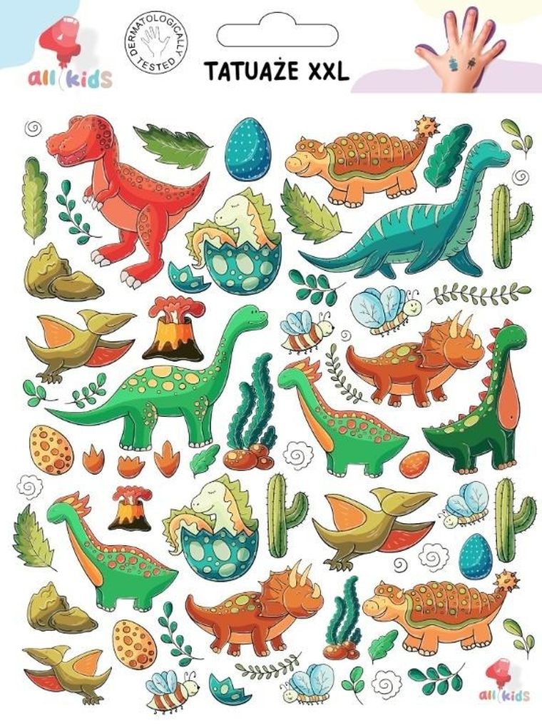 All4kids, tatuaże zmywalne XXL, dinozaury