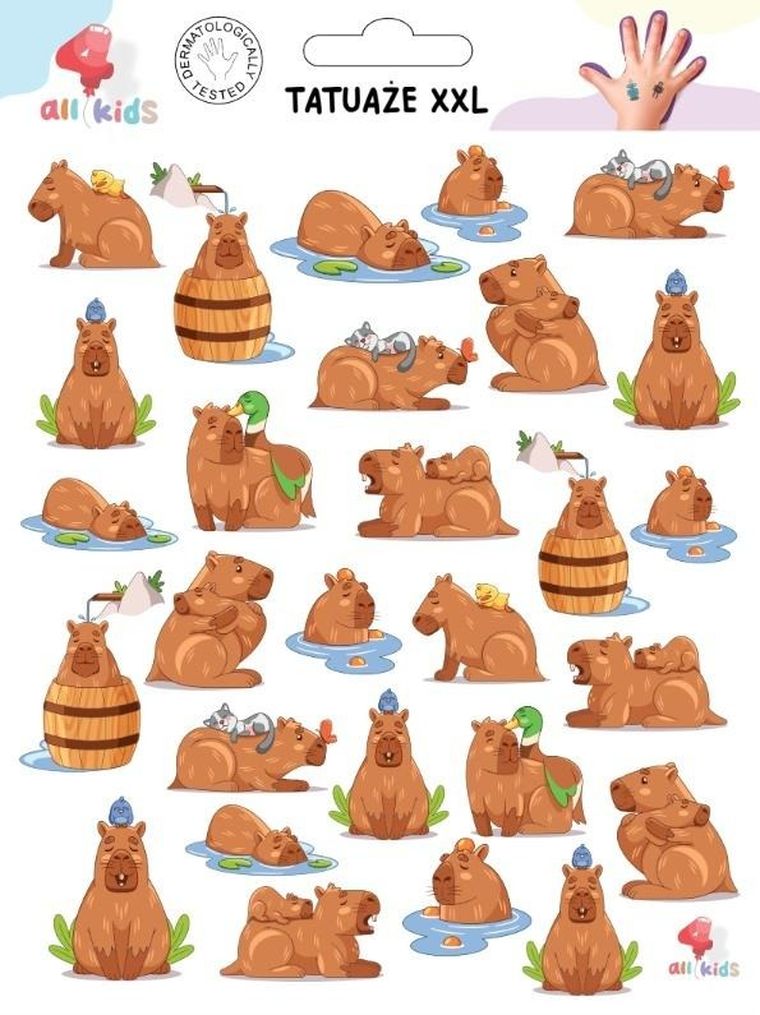 All4kids, tatuaże zmywalne XXL, kapibara