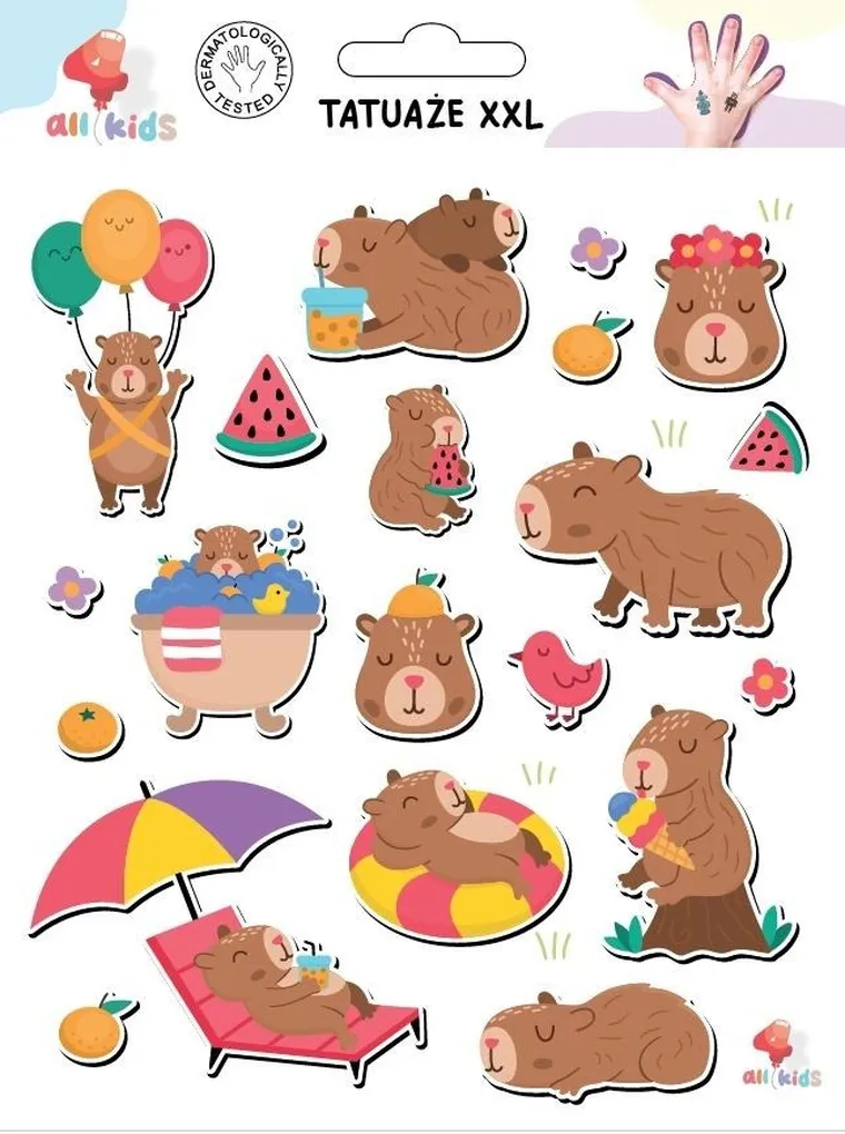 All4kids, tatuaże zmywalne XXL, wypoczęta kapibara
