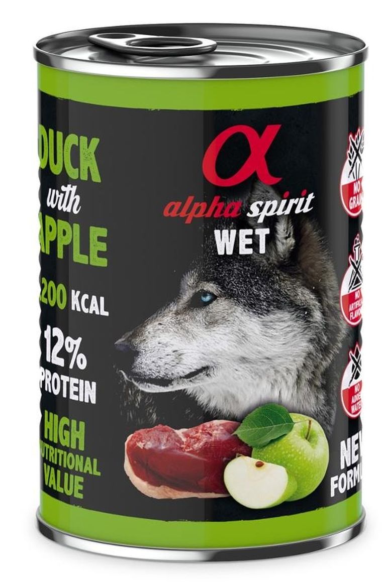 Alpha Spirit, kaczka i jabłko, karma mokra dla psa, 400g