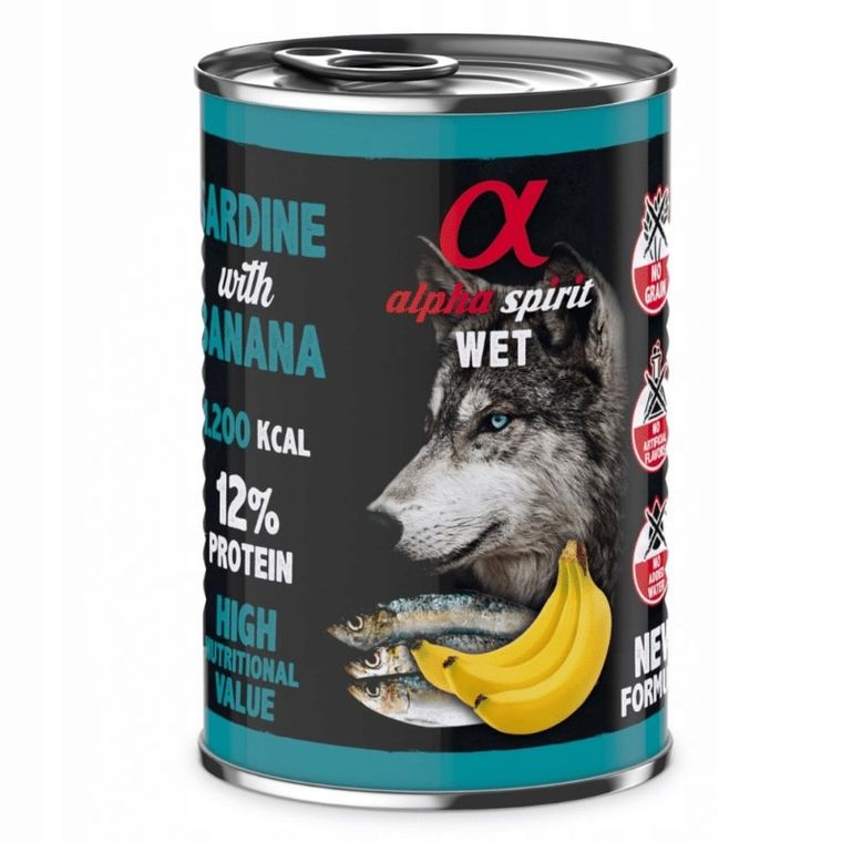 Alpha Spirit, sardynka/banan, mokra karma dla psa, 400g