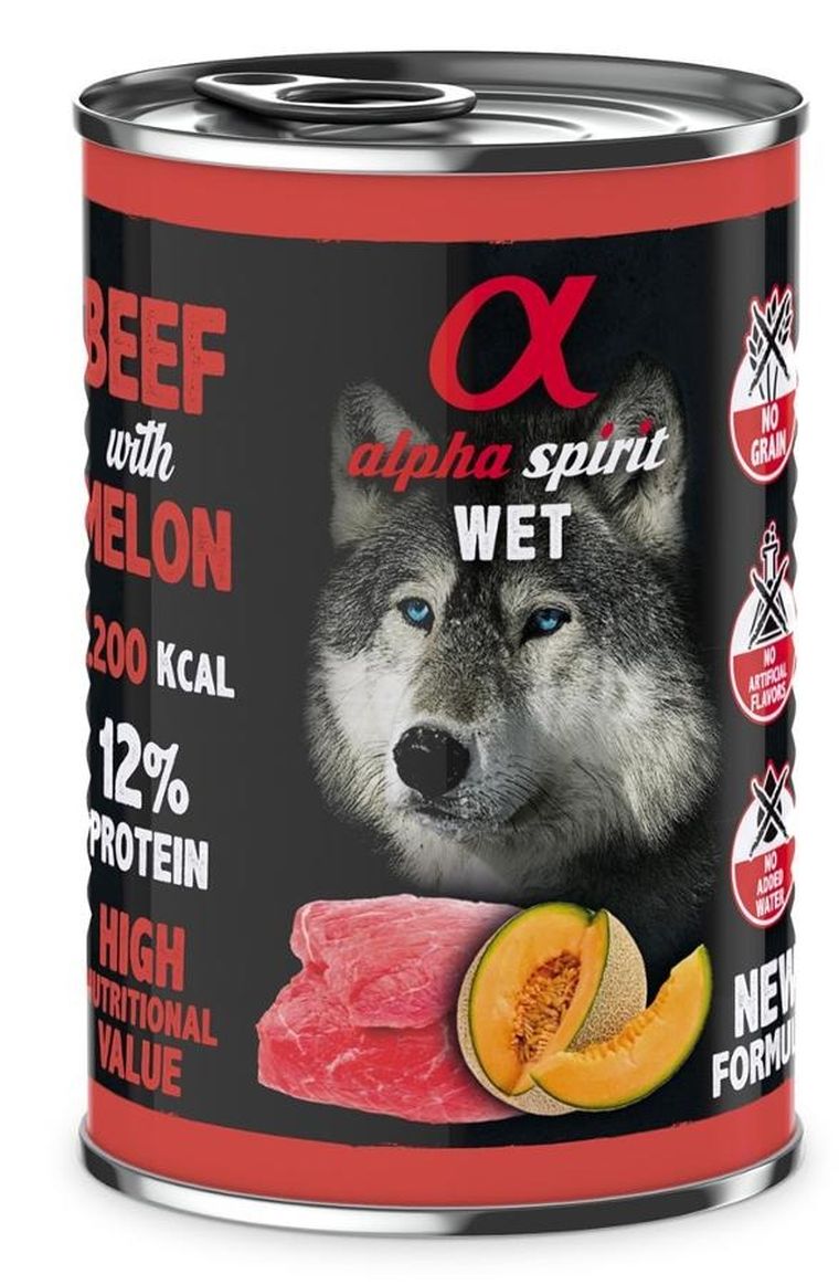 Alpha Spirit, wołowina i melon, karma mokra dla psów, 400g