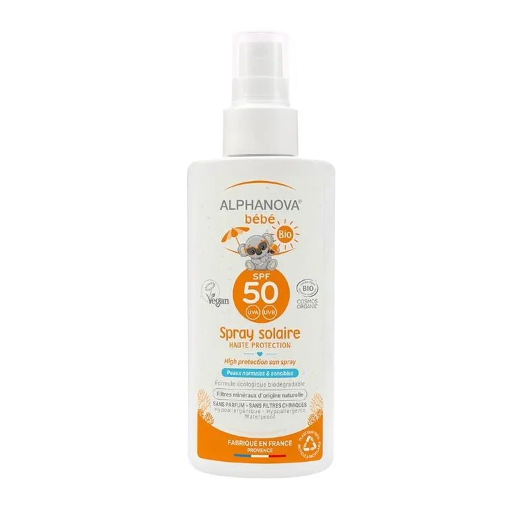 Alphanova Bebe, przeciwsloneczny spray o wysokim filtrze SPF 50, 125 ml