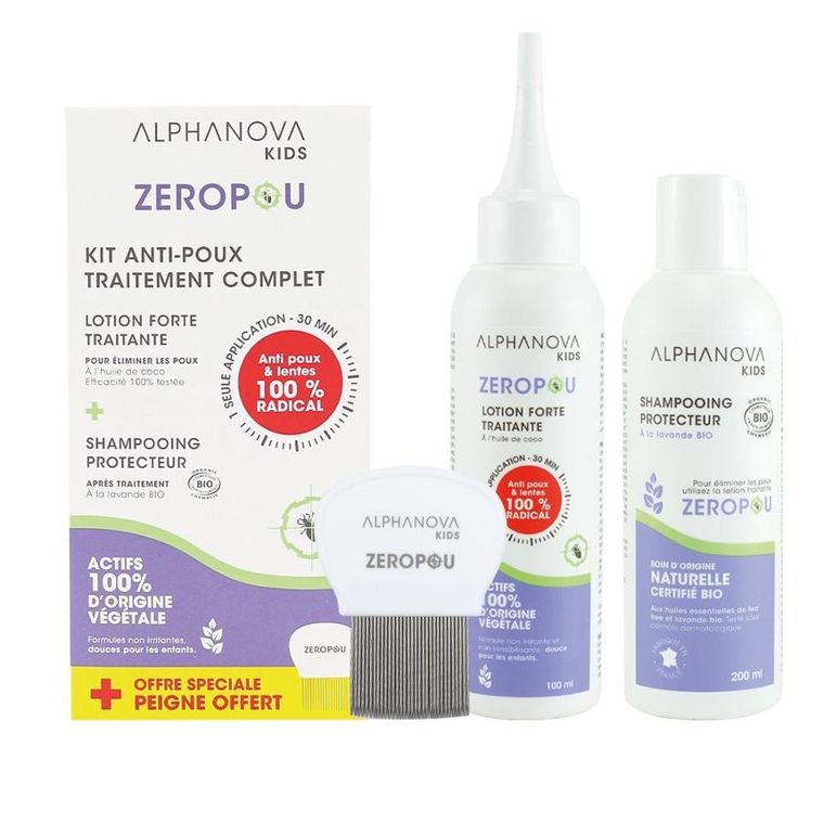Alphanova Kids, Zeropou, kompleksowy zestaw przeciw wszawicy 3w1 z grzebieniem, balsam i szampon