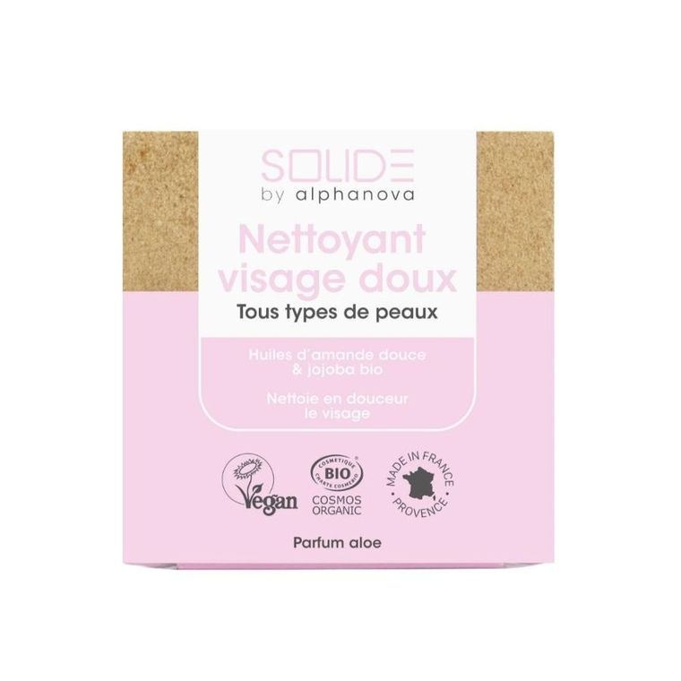Alphanova Solide, kostka myjąca do twarzy z olejkiem jojoba i słodkimi migdałami, 75g