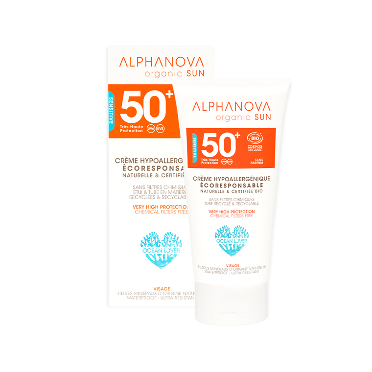 Alphanova Sun, krem przeciwsłoneczny, hipoalergiczny, wodoodporny, filtr SPF50, 50g