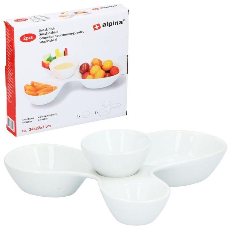 Alpina, miseczki na przekąski, ceramiczne białe, 26-22-6.5 cm