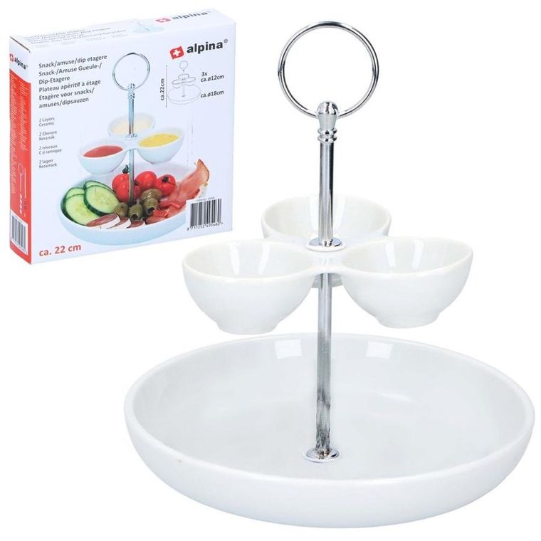 Alpina, patera porcelanowa biała, 2-poziomowa, 22 cm