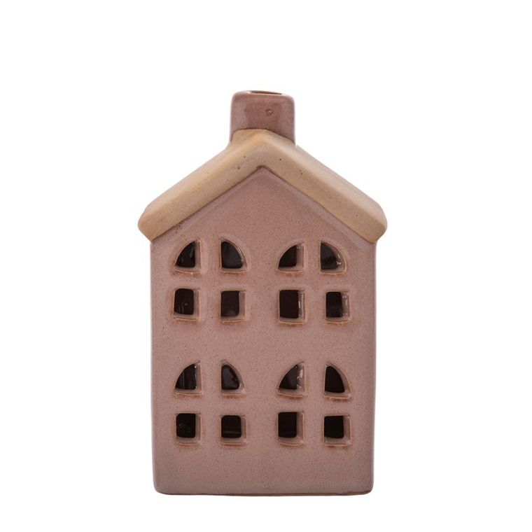 Altom Design, domek porcelanowy led, 7-6-11 cm, brązowy