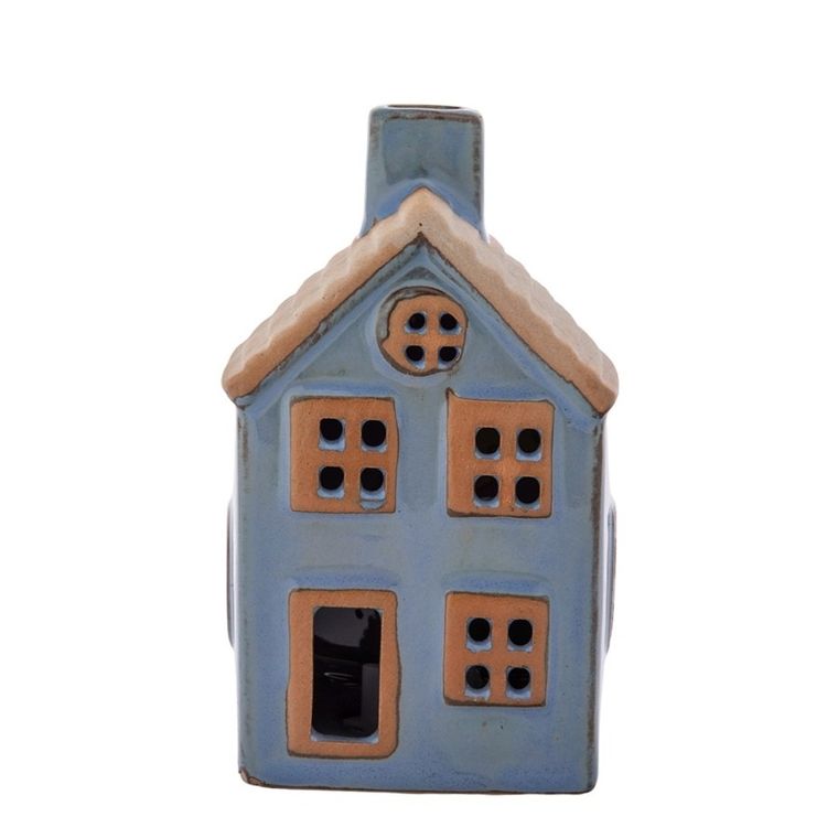 Altom Design, domek porcelanowy LED, niebieski, 6,5-6-11 cm