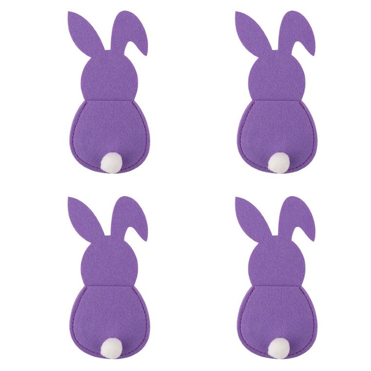 Altom Design, etui filcowe na sztućce, 15-8.5 cm, zestaw 4 szt. fioletowy zajączek