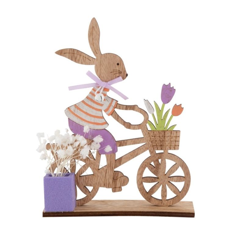 Altom Design, figurka drewniana pan zając na rowerze, 13-4-17 cm, fioletowa