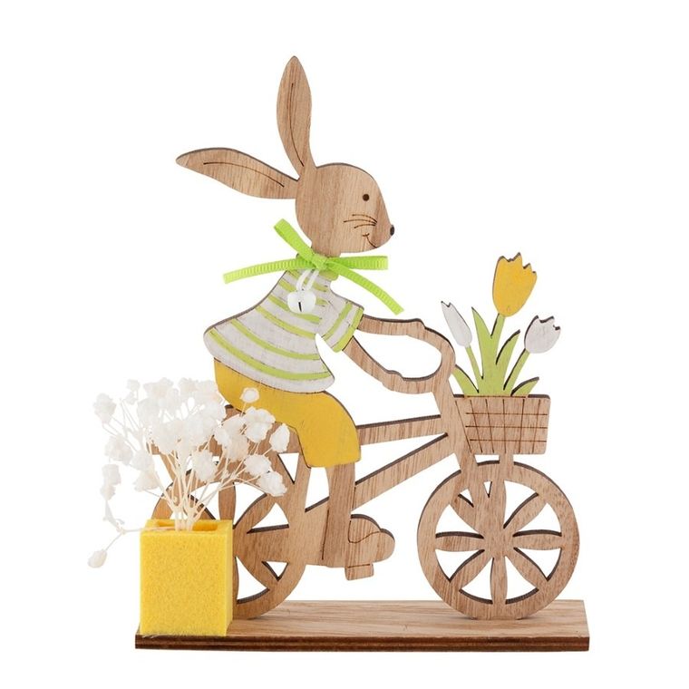 Altom Design, figurka drewniana pan Zając na rowerze, 13-4-17 cm, żółta