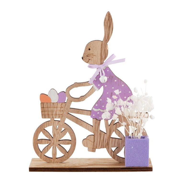 Altom Design, figurka drewniana pani zając na rowerze, 13-4-17 cm, fioletowa
