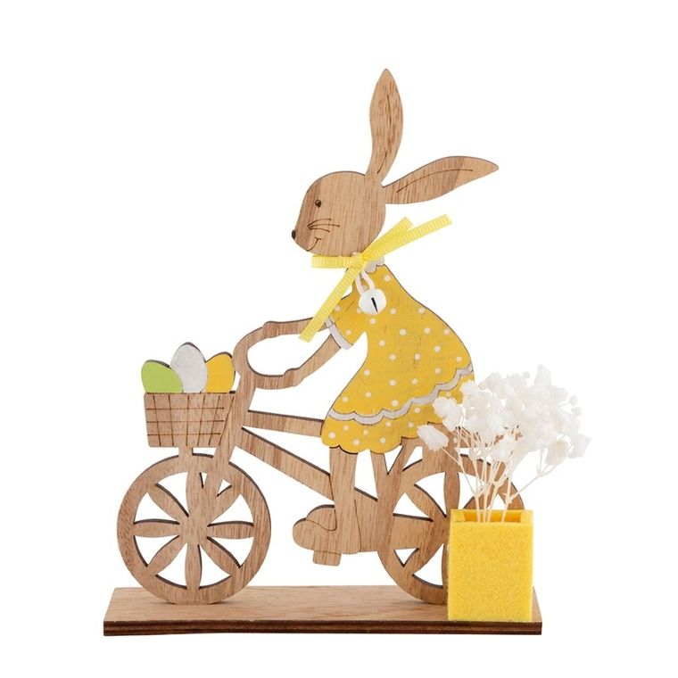 Altom Design, figurka drewniana pani Zając na rowerze, 13-4-17 cm, żółta