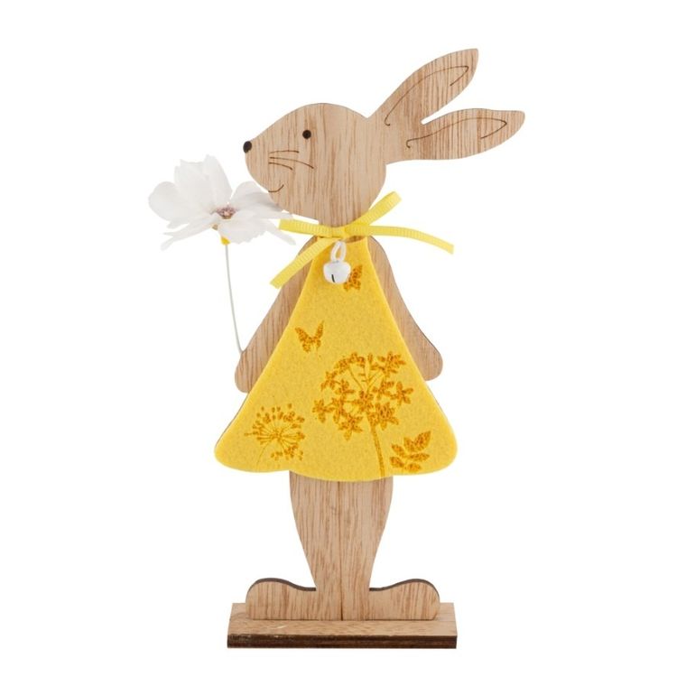 Altom Design, figurka drewniana pani zając z kwiatkiem, 15-4.5-29 cm