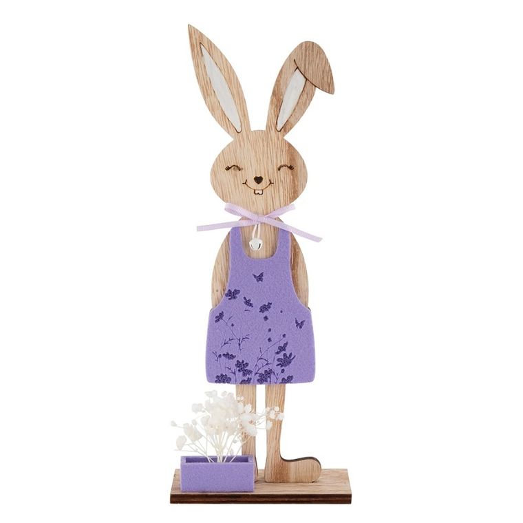 Altom Design, figurka drewniana zając w fioletowej sukience, 7-3.5-18 cm