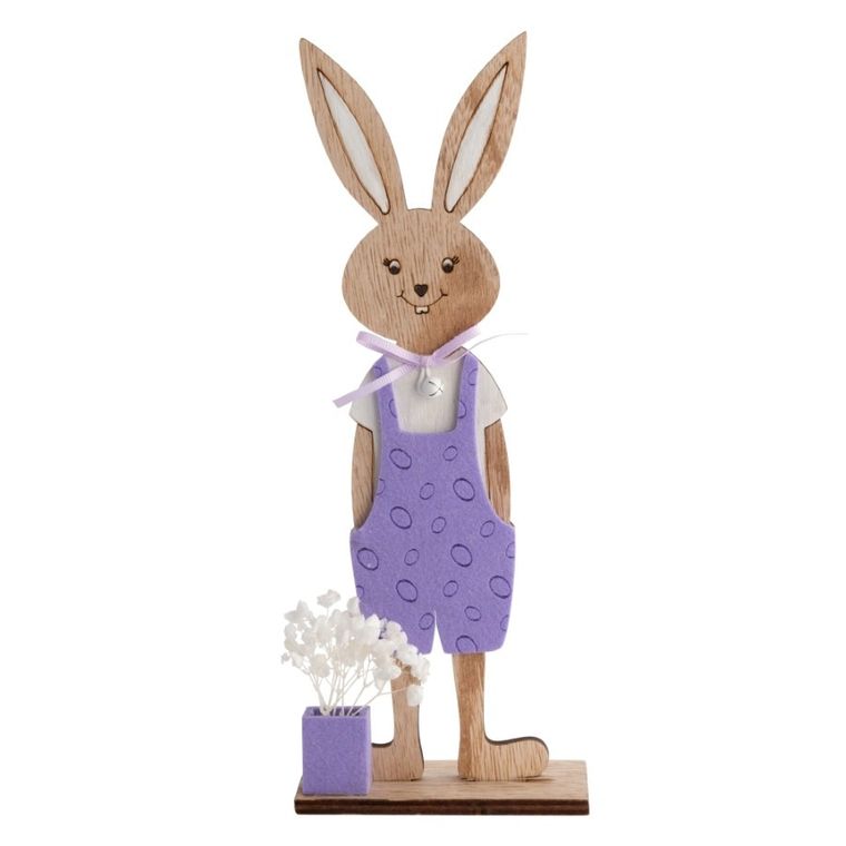 Altom Design, figurka drewniana zając w fioletowych spodenkach, 7-3.5-18 cm