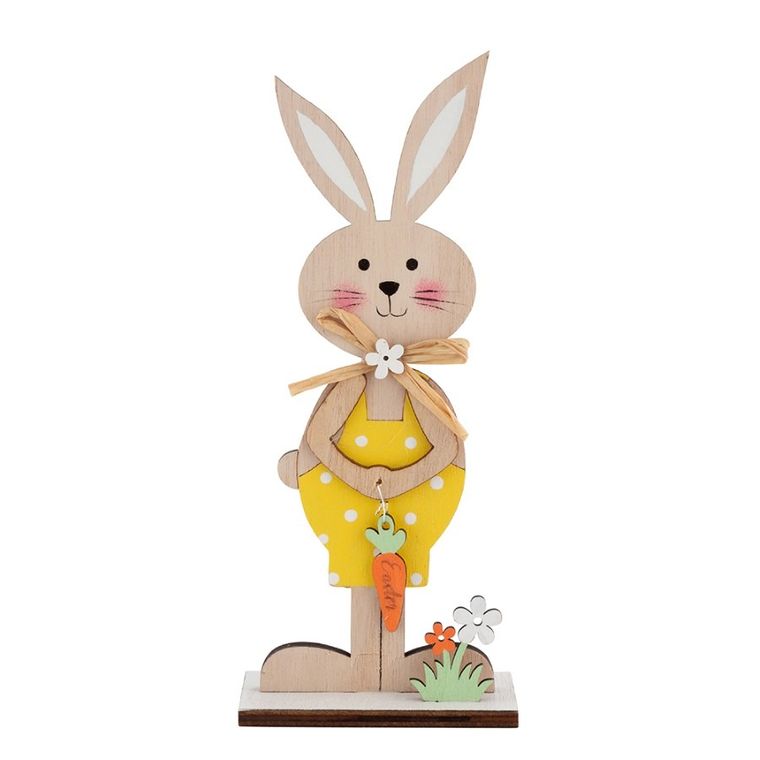 Altom Design, figurka drewniana zając w żółtych spodenkach, 20.5-8.5-4.5 cm