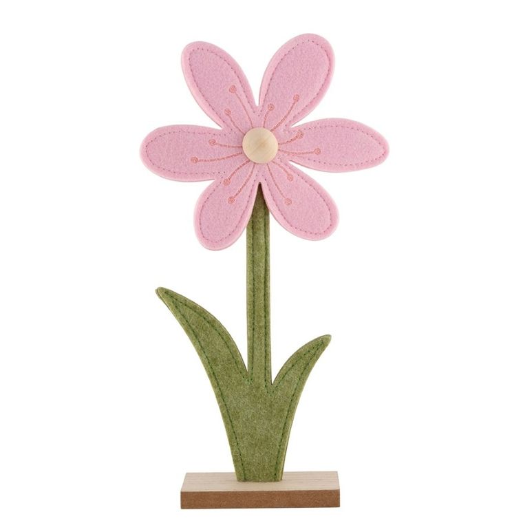 Altom Design, figurka filcowa różowy kwiatek na drewnianej podstawce, 13-4-27.5 cm