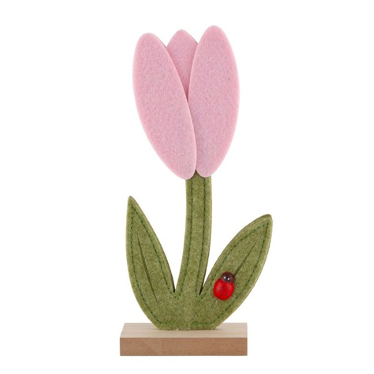 Altom Design, figurka filcowa tulipan z biedronką na drewnianej podstawce, 12-5-26.5 cm