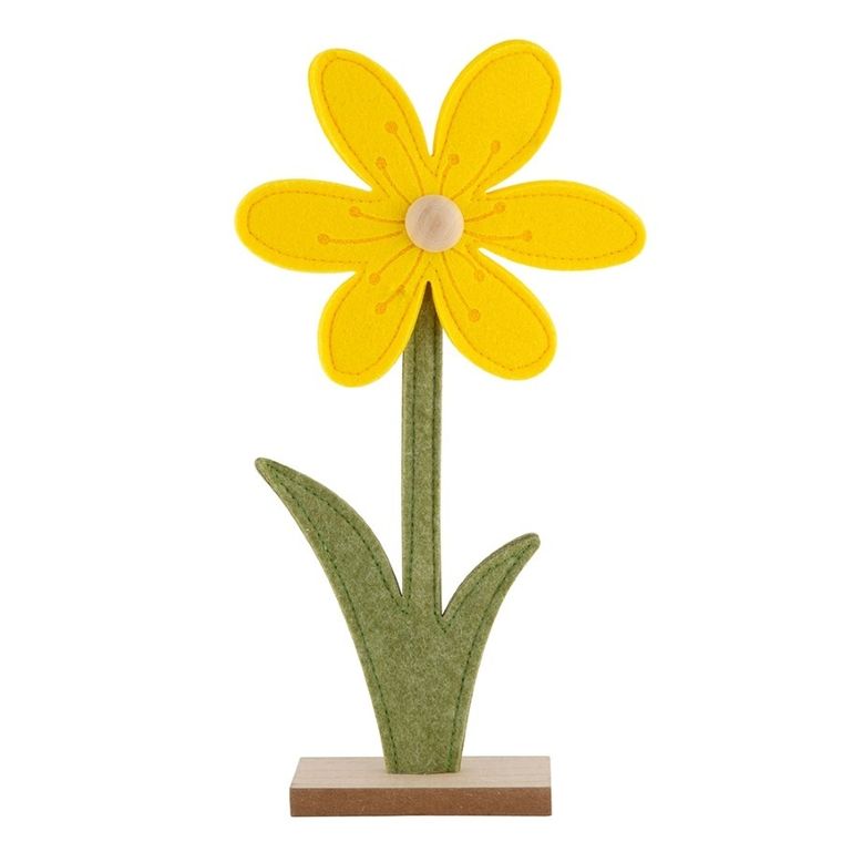 Altom Design, figurka filcowa żółty kwiatek na drewnianej podstawce, 17-5-31 cm