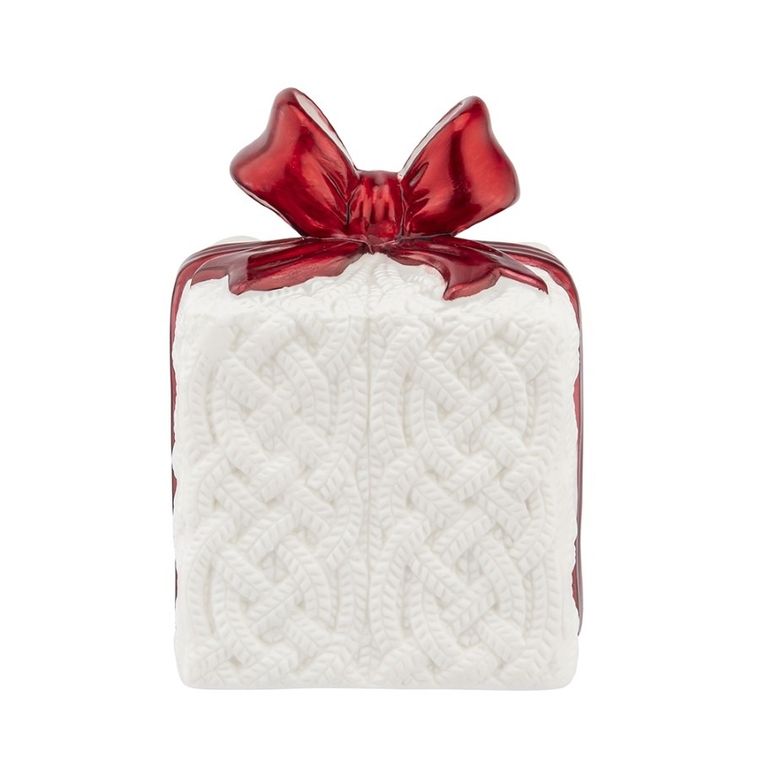 Altom Design, figurka porcelanowa, prezent z LED, czerwona kokardka, 8-8-10,5 cm