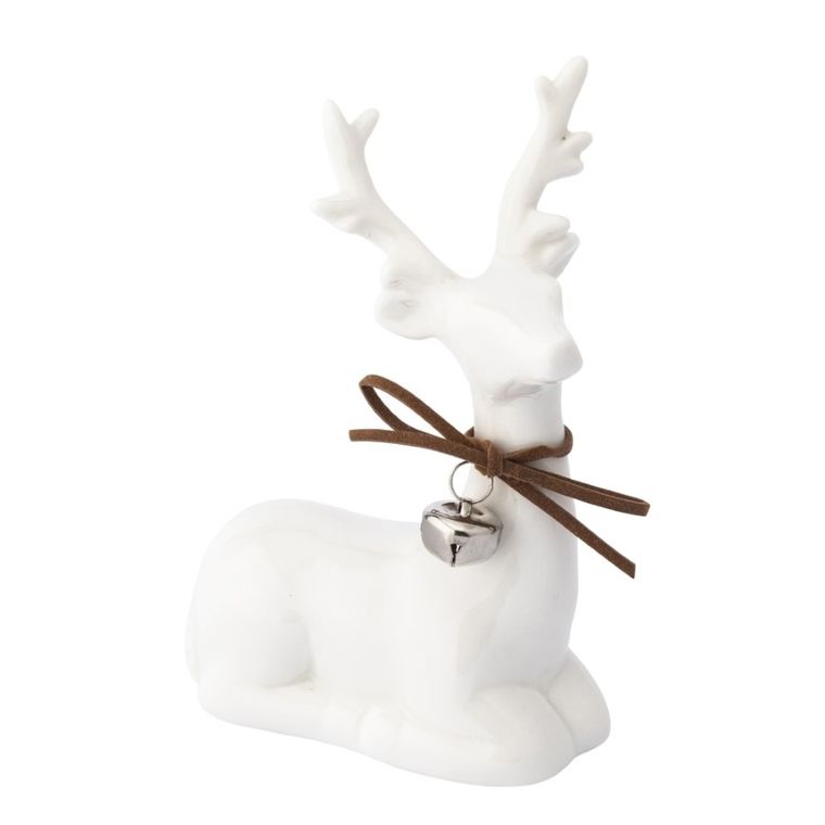 Altom Design, figurka porcelanowa renifer ze złotym dzwoneczkiem, 9-4-13 cm, biały
