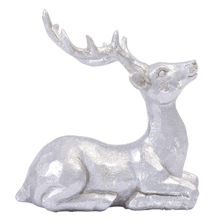 Altom Design, figurka renifer z poliresingu, 8,5-5-8 cm, w odcieniu srebra