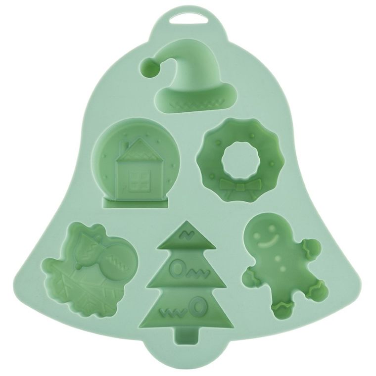 Altom Design, forma silikonowa do pieczenia ciasteczek dzwonek, 20,5-19,5-2,5 cm, szałwia