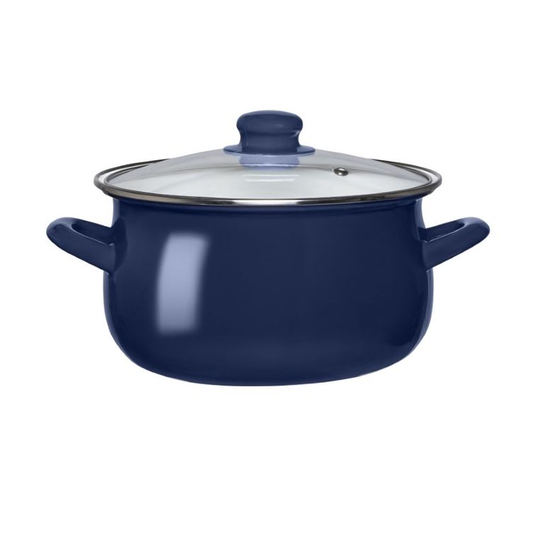 Altom Design, garnek emaliowany z pokrywą szklaną, granatowy, 2,71l