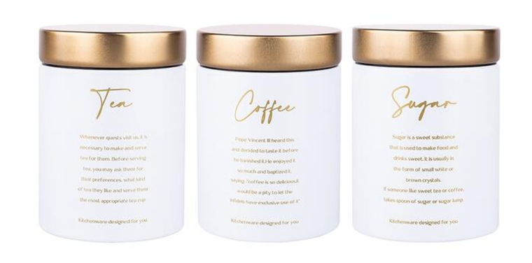 Altom Design, Gold Dream, komplet 3 puszek nierdzewnych do kawy, herbaty i cukru, biało-złoty