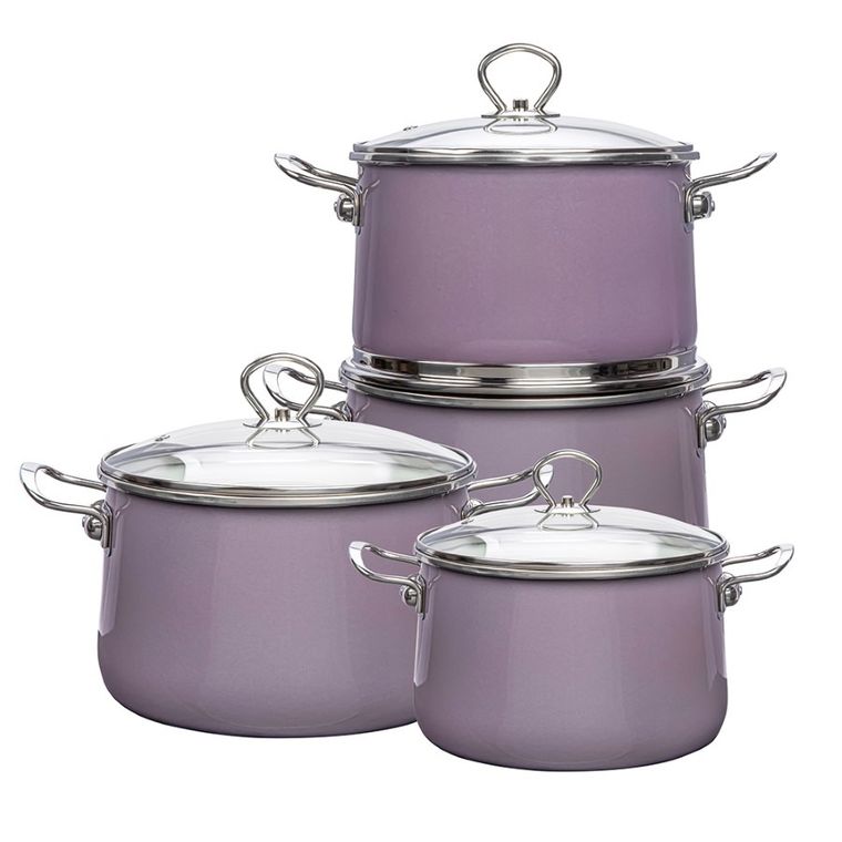 Altom Design, Izydor, komplet garnków emaliowanych, wrzosowe, 8 elementów