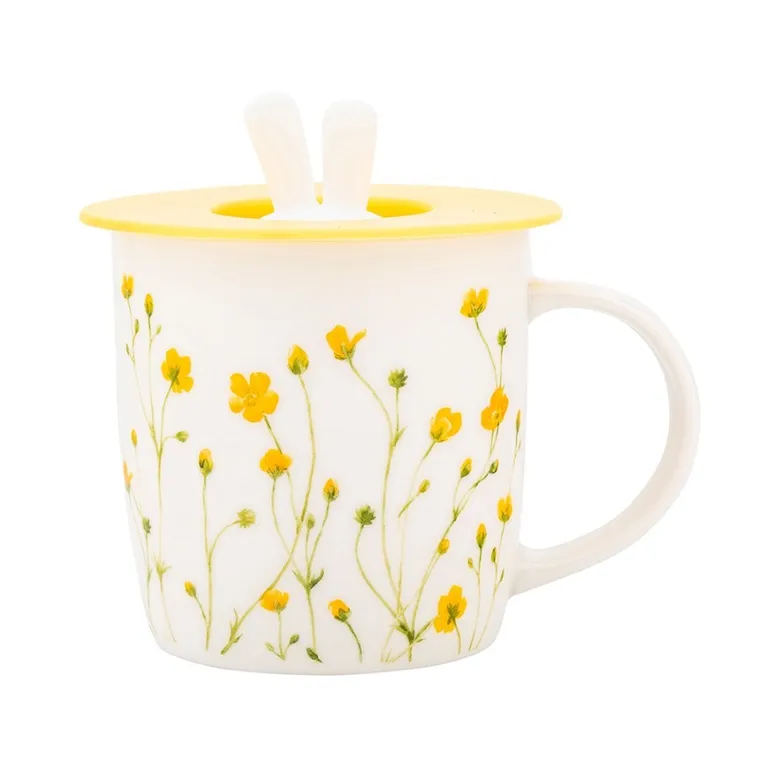 Altom Design, Kaczeńce, kubek z pokrywą silikonową w opasce, baryłka szeroka, nbc, 360 ml