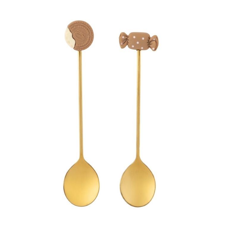 Altom Design, komplet 2 łyżeczek z ozdobną zawieszką słodkości w odcieniu złota